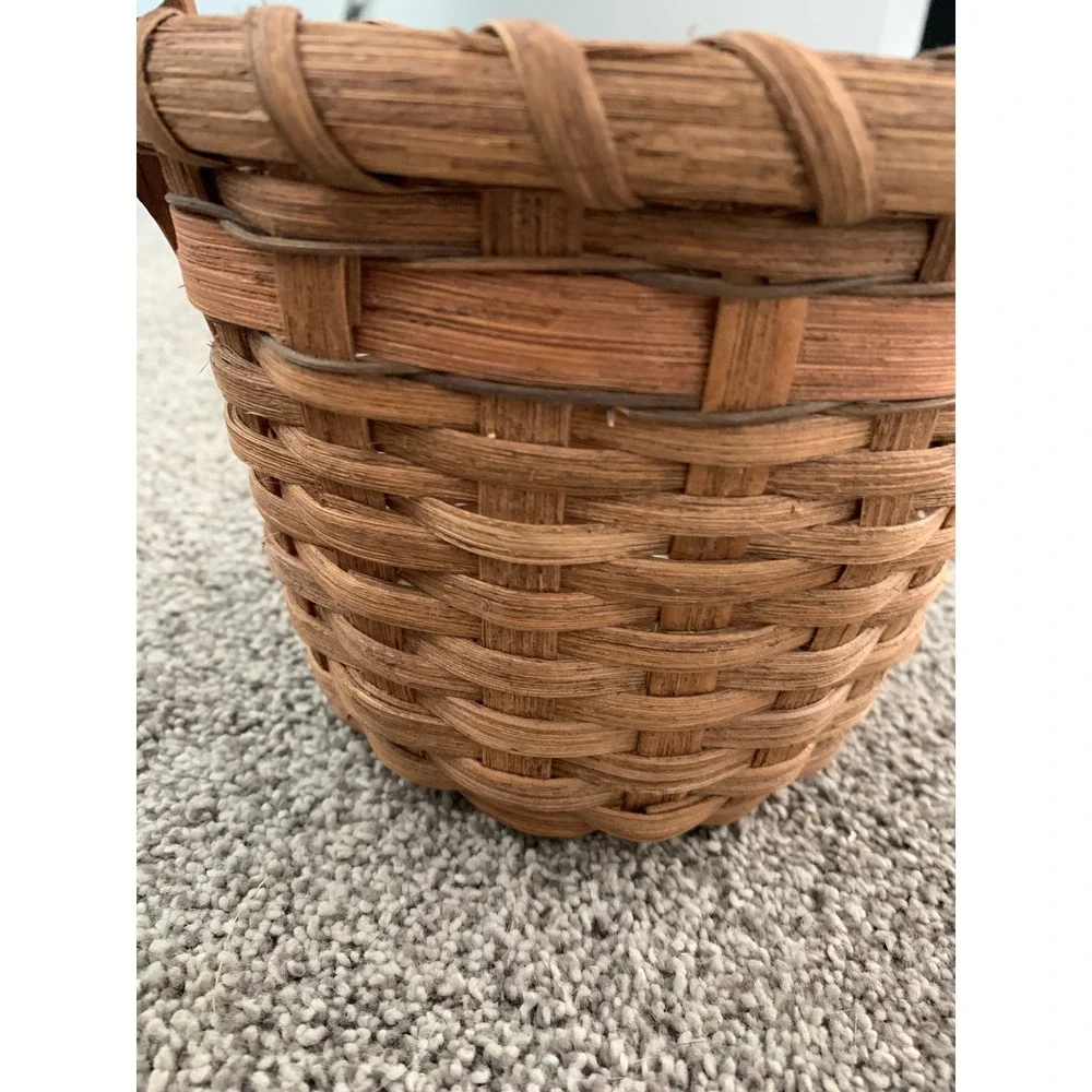 Vintage 1990 Hand Woven Wood Basket Rustic Cottagecore Boho Minimalist Retro 90s